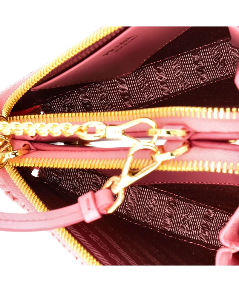 Pre-Owned Prada Mini Triangle Logo Zip Around Shoulder Bag Raffia and Leather