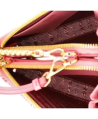 Pre-Owned Prada Mini Triangle Logo Zip Around Shoulder Bag Raffia and Leather