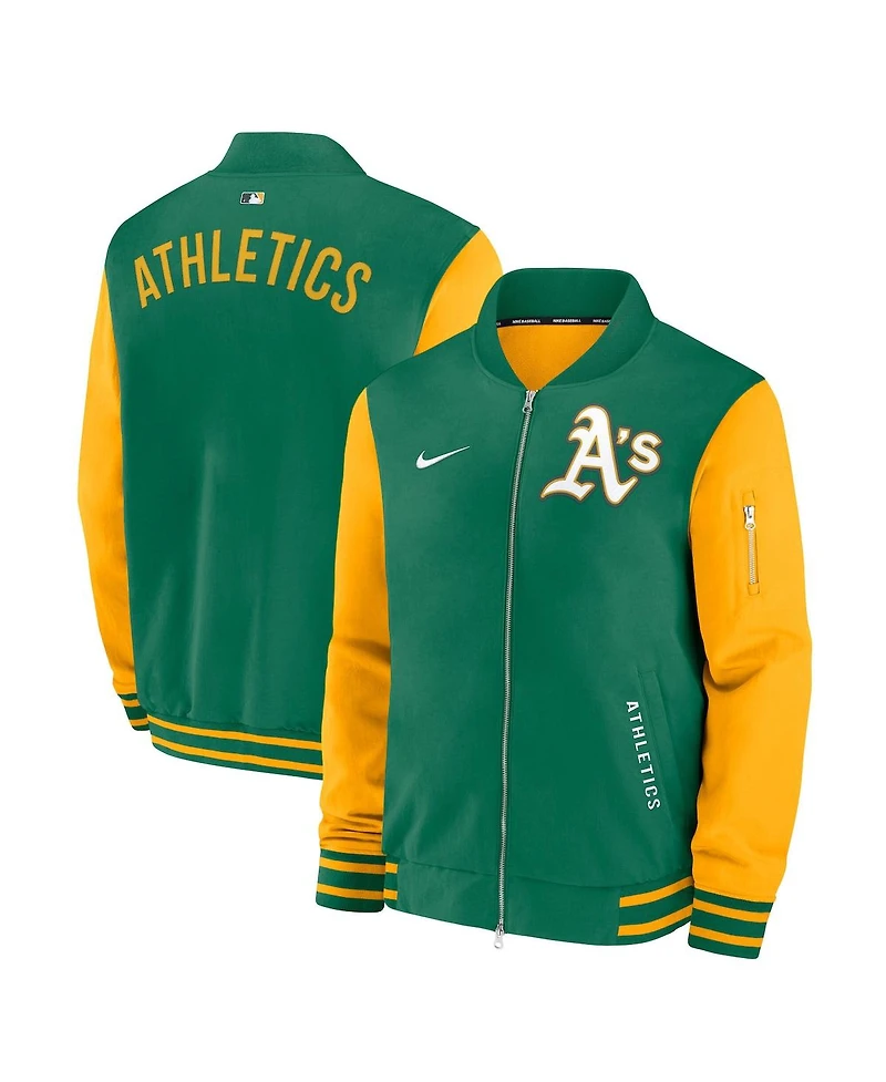 Nike Men's Kelly Green Athletics Authentic Collection Dugout Relaxed Full-Zip Bomber Jacket