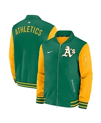 Nike Men's Kelly Green Athletics Authentic Collection Dugout Relaxed Full-Zip Bomber Jacket