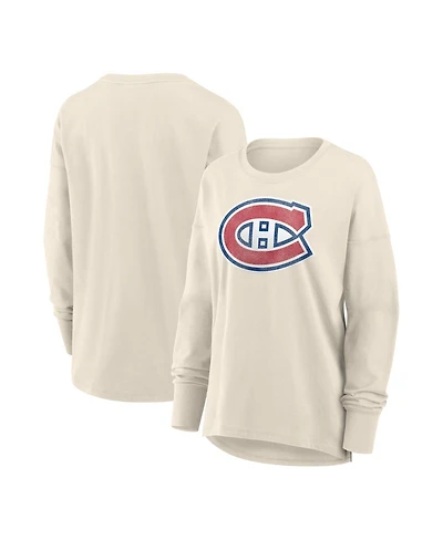 Fanatics Women's Cream Montreal Canadiens Distressed Logo Long Sleeve T-Shirt