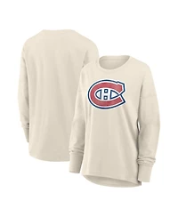 Fanatics Women's Cream Montreal Canadiens Distressed Logo Long Sleeve T-Shirt