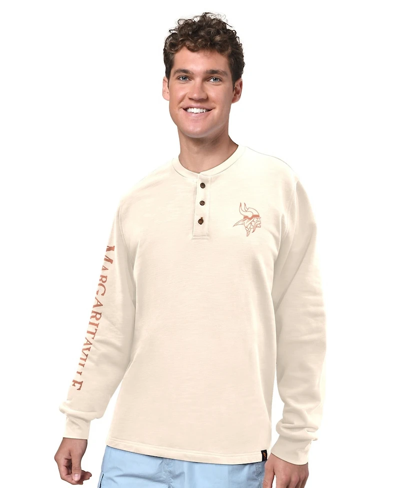 Margaritaville Men's Cream Minnesota Vikings Five O'Clock Henley Long Sleeve T-Shirt