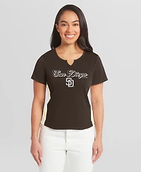 Wear by Erin Andrews Women's Brown San Diego Padres Notch Neck Cropped T-Shirt