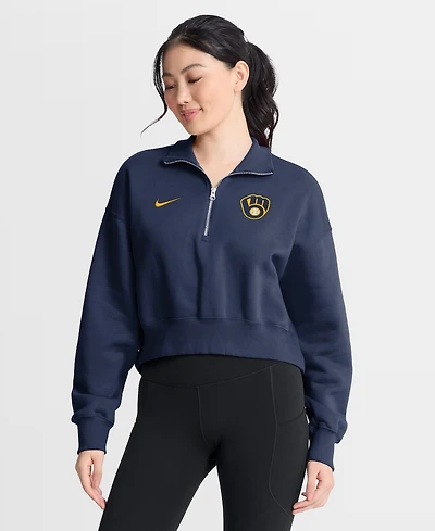 Nike Women's Navy Milwaukee Brewers Primetime Phoenix Fleece Half-Zip Sweatshirt