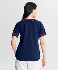 Fanatics Women's Navy Atlanta Braves Diva Race Ahead Raglan V-Neck T-Shirt