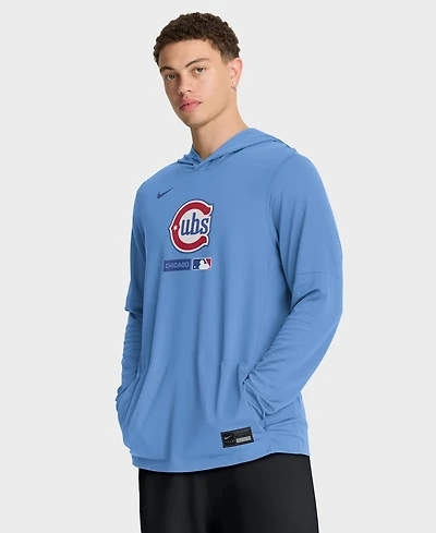 Nike Men's Light Blue Chicago Cubs Authentic Collection Dri-fit Long Sleeve Hooded T-Shirt