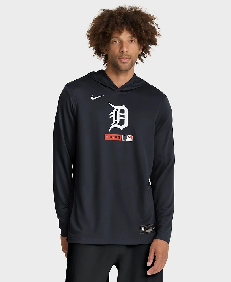 Nike Men's Navy Detroit Tigers Authentic Collection Dri-fit Long Sleeve Hooded T-Shirt