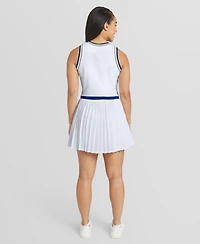 Wear by Erin Andrews Women's White Los Angeles Dodgers Zip-Front Pleated Tri-Blend Scoop Neck Tank Dress