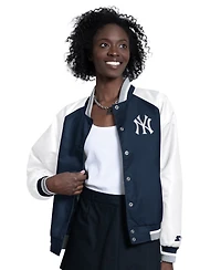 Starter Women's White/Navy New York Yankees Blitz Varsity Raglan Full-Snap Satin Jacket