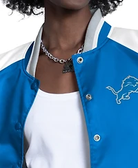 Starter Women's Blue/White Detroit Lions Raglan Blitz Full-Snap Varsity Jacket