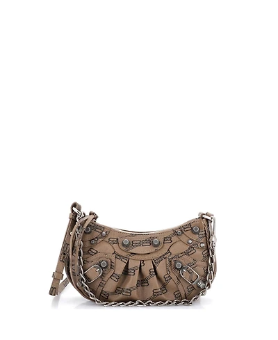 Pre-Owned Balenciaga Mini Le Cagole Giant Studs Shoulder Bag Bb Monogram Coated Canvas