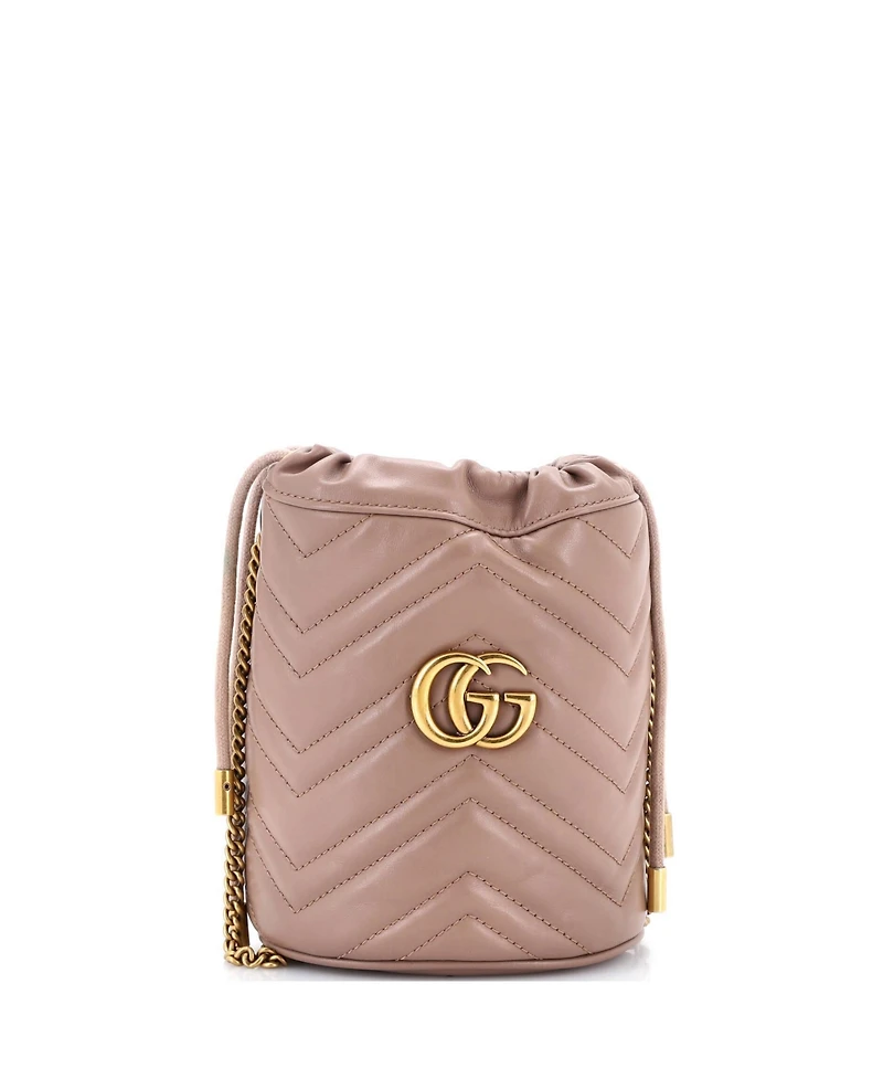 Pre-Owned Gucci Mini Gg Marmont Bucket Bag Matelasse Leather