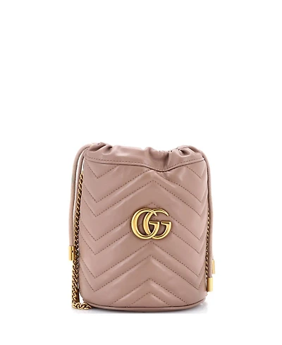 Pre-Owned Gucci Mini Gg Marmont Bucket Bag Matelasse Leather