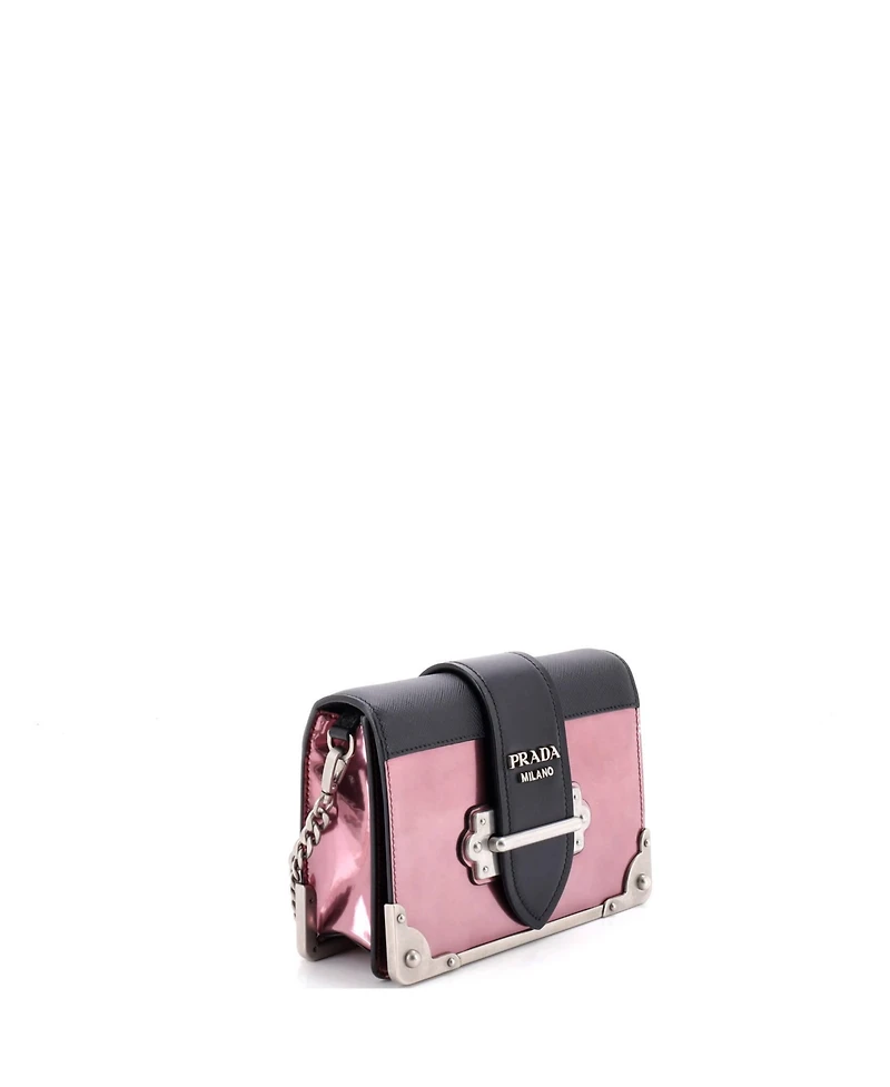 Pre-Owned Prada Small Cahier Chain Crossbody Bag Metallic Leather and Saffiano