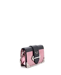 Pre-Owned Prada Small Cahier Chain Crossbody Bag Metallic Leather and Saffiano