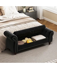 Flynama 64.5 Inch Velvet Tufted Storage Bed Bench with Antique Copper Nailhead Trim, Upholstered Chaise Lounge for Bedroom Living Room