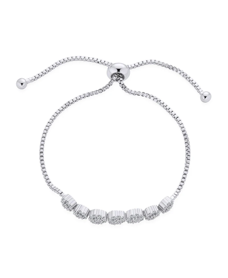 Bling Jewelry Cocktail Cubic Zirconia Pave Cz Circlets Rose Flower Slide Bolo Bracelet Sliding Clasp Adjustable