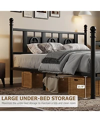 homfan Durable Metal Platform Bed Frame with Retro Circular Design, Headboard and Footboard Included, Underbed Storage Space