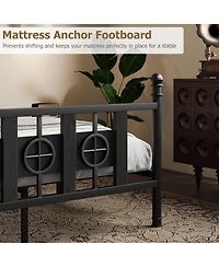 homfan Durable Metal Platform Bed Frame with Retro Circular Design, Headboard and Footboard Included, Underbed Storage Space