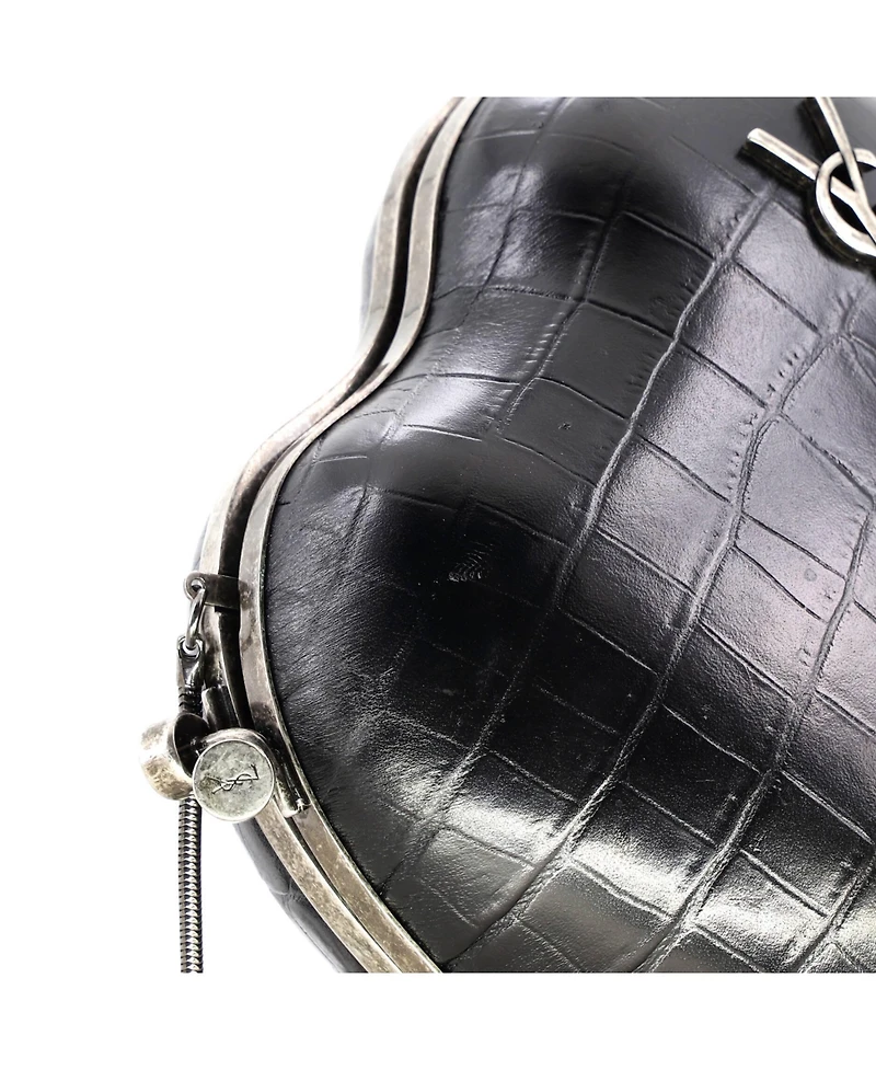 Pre-Owned Saint Laurent Love Heart Chain Box Clutch Embossed Leather