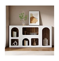 Slickblue Sofa Console Table with Storage Shelves, Wooden Entryway Organizer Table