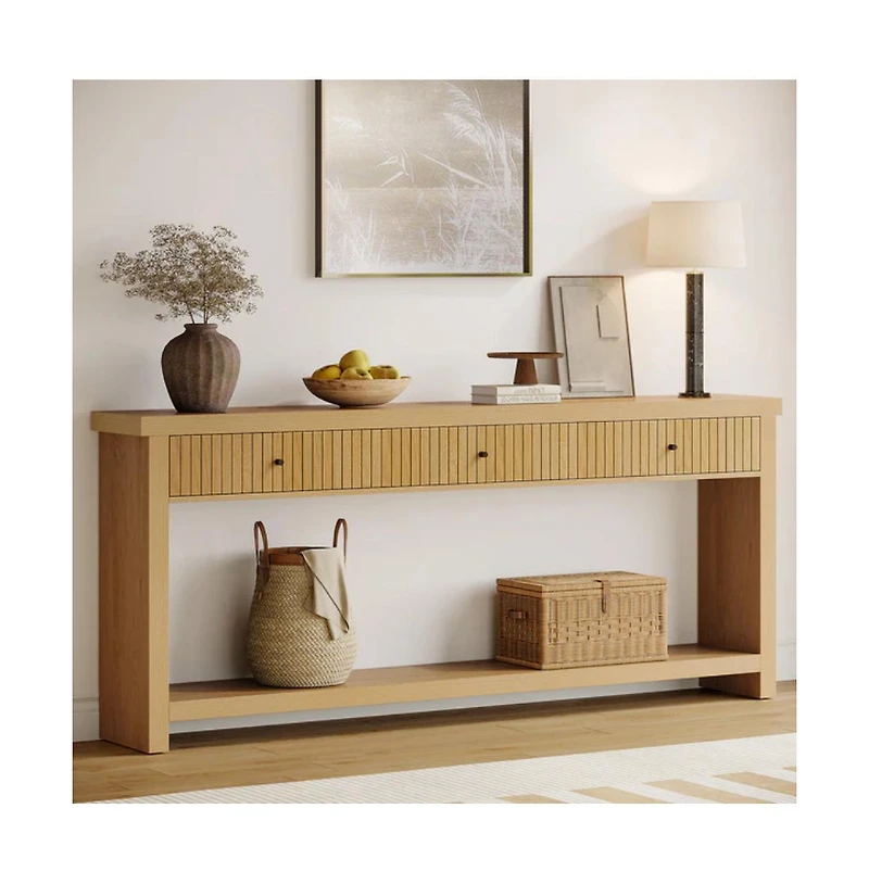 Slickblue Long Entryway Console Table with 3 Drawers, Wooden Sofa Table for Living Room Decor