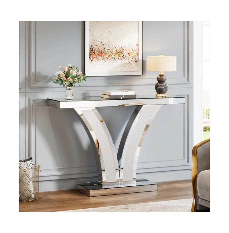 Slickblue Modern Mirrored Entryway Table Console for Hallway, Living Room and Home Styling-Silver