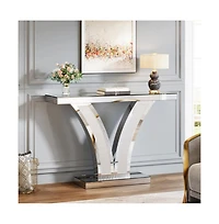 Slickblue Modern Mirrored Entryway Table Console for Hallway, Living Room and Home Styling-Silver