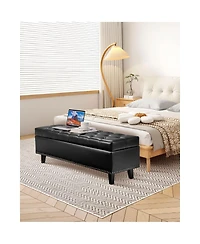 Flynama Pu Leather Button-Tufted Storage Ottoman Bench
