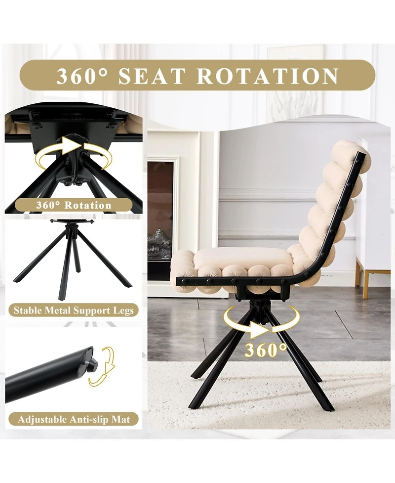Rainsken Modern Dining Chairs Set of 2, Velvet Chairs, with Metal Legs, 360degree(s) Swivel, Round Ball Chain Backrest