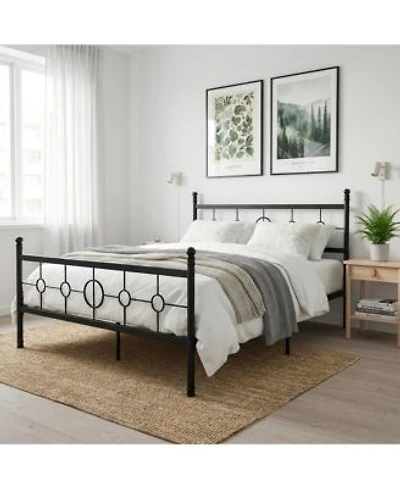 Homfan Metal Bed Frame With Vintage Circular Headboard Footboard Heavy Duty Iron Platform Bed No Box Spring Needed Noise Free Design
