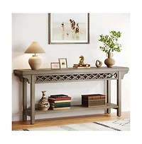 Slickblue Farmhouse Narrow Console Table with Storage Shelves for Entryway, Hallway and Sofa Back Use