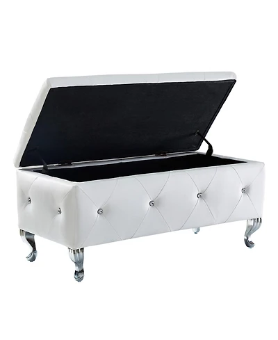 Flynama Faux Leather Storage Ottoman Bench with Crystal Buttons