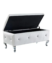 Flynama Faux Leather Storage Ottoman Bench with Crystal Buttons