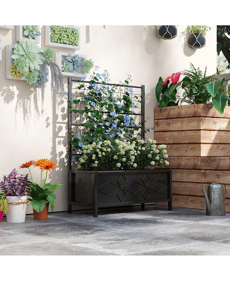Asagikoiai Outdoor Metal Raised Garden Planter Box with Trellis for Flowers and Vegetables