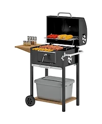 Asagikoiai Outdoor Portable Charcoal Bbq Grill with Wheels and Side Table