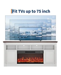 homfan 68 Inch Fireplace Tv Stand,Wooden Entertainment Center with 36 Inch Fireplace, Farmhouse Media Console with Storage Cabinets for Living Room