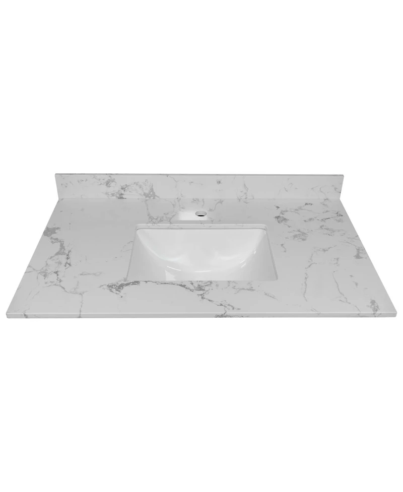Sillysis 31/37/43 Inch Carrara Marble Stone Bathroom Vanity Top with Rectangular Undermount Sink and Backsplash
