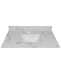 Sillysis 31/37/43 Inch Carrara Marble Stone Bathroom Vanity Top with Rectangular Undermount Sink and Backsplash