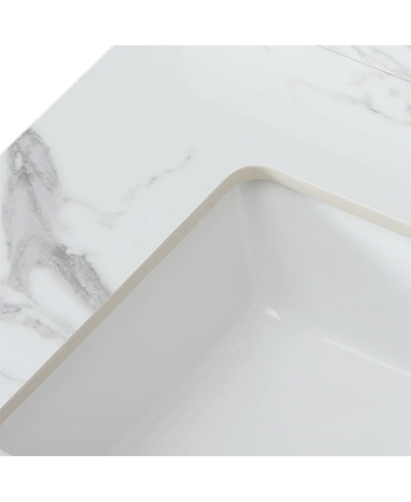 Sillysis 31/37/43/49 Inch Sintered Stone Bathroom Vanity Top with Ceramic Sink, 4 Inch Backsplash, 3 Faucet Holes