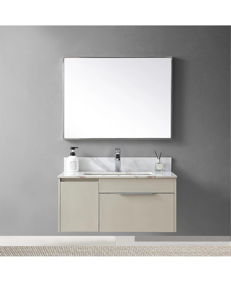Sillysis Sintered Stone Vanity Top with Backsplash, Rectangular Undermount Sink, Pre-Drilled Faucet Hole