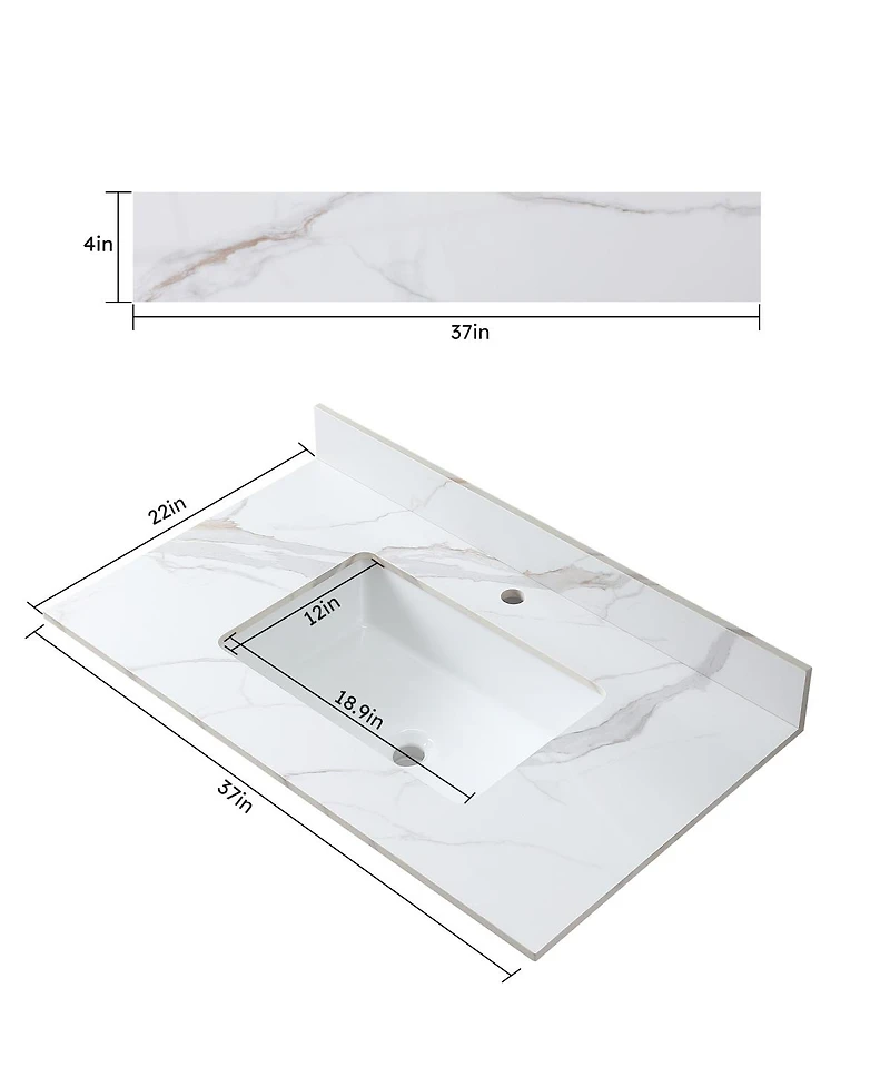 Sillysis Sintered Stone Vanity Top with Backsplash, Rectangular Undermount Sink, Pre-Drilled Faucet Hole