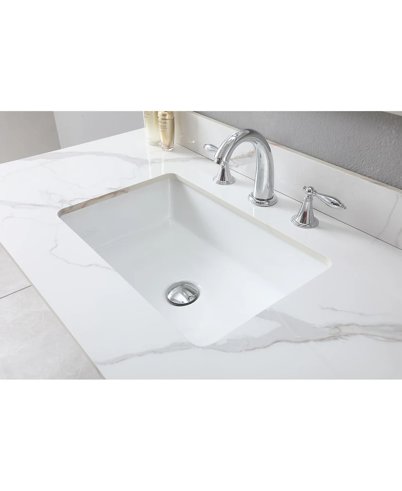 Sillysis 31/37/43 Inch Sintered Stone Vanity Top with Ceramic Rectangular Sink, 4 Inch Backsplash, 3 Faucet Holes