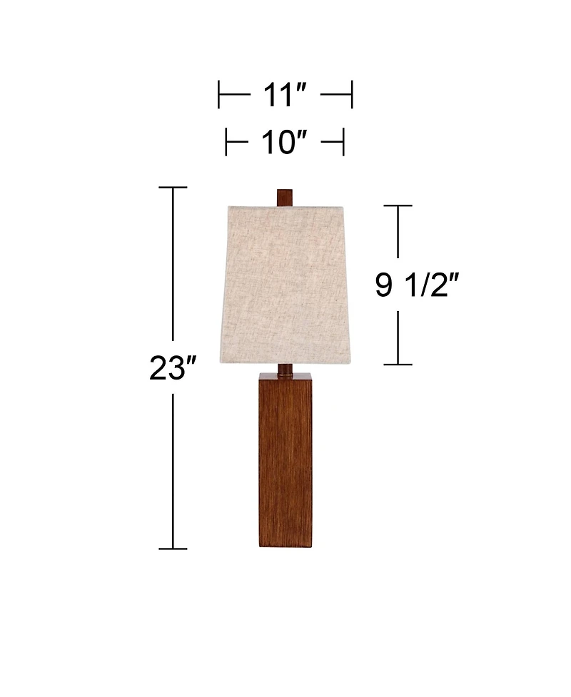 360 Lighting Modern Rustic Accent Table Lamps 23" High Set of 2 Faux Wood Rectangular Block Fabric Shade for Bedroom Living Room House Home