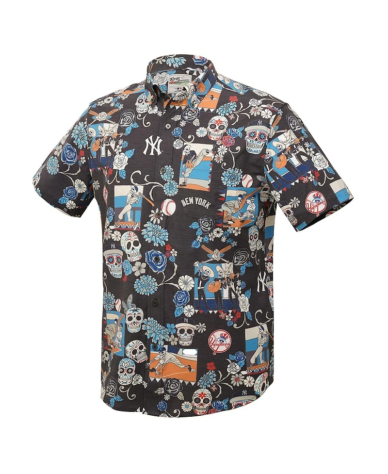 Reyn Spooner Men's Black New York Yankees Dia De Los Muertos Tri-Blend Button-Down Shirt