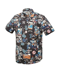 Reyn Spooner Men's Black New York Yankees Dia De Los Muertos Tri-Blend Button-Down Shirt
