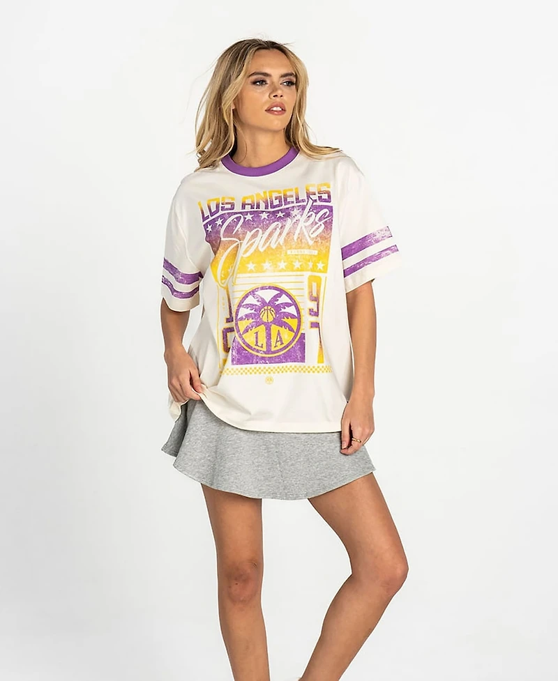 The Wild Collective Women's White Los Angeles Sparks Drop-Shoulder Oversized T-Shirt