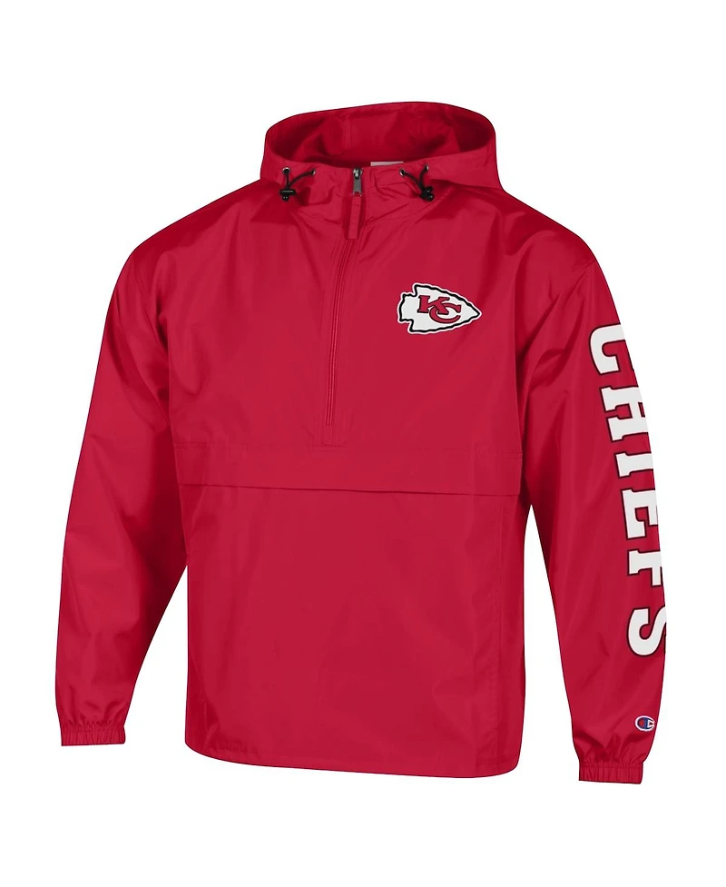 Champion Men's Red Kansas City Chiefs Packable Hooded Windbreaker Half-Zip Jacket