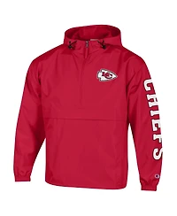 Champion Men's Red Kansas City Chiefs Packable Hooded Windbreaker Half-Zip Jacket